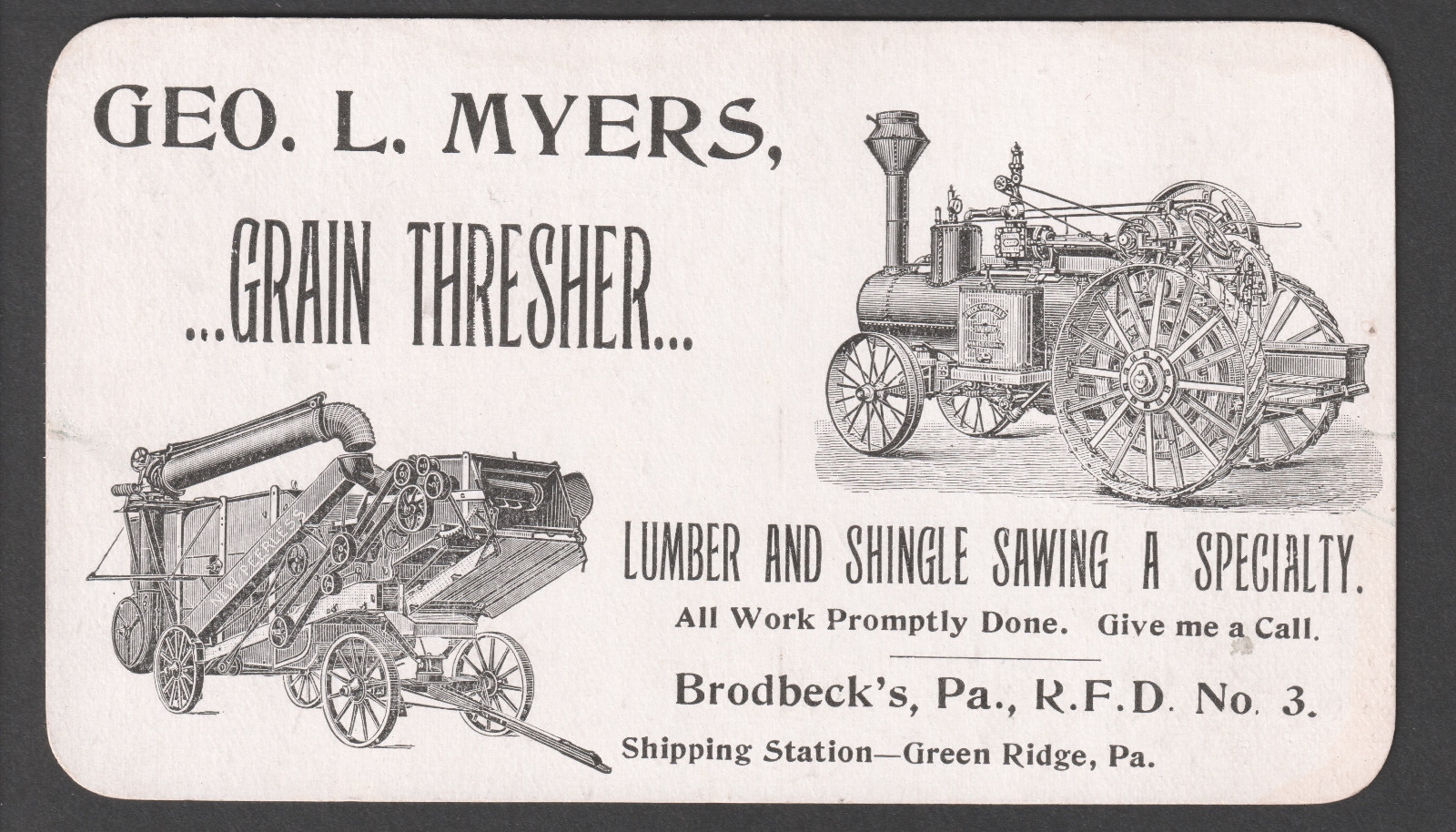 Antique Frick Tractor Steam Traction Engine Myers Grain Thresher Farm Trade Card