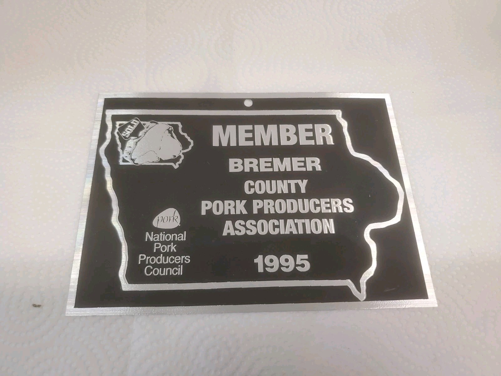 7-3/4&Prime; Metal Sign Member Bremer County Pork Producers Association 1995 Iowa