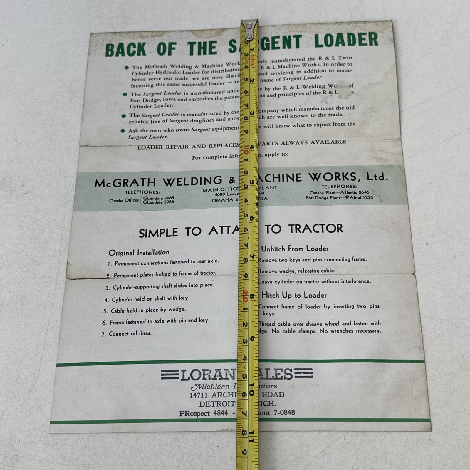 Sargent Hydraulic Twin Cylinder Loader McGrath Welding Omaha Nebraska Ad Paper