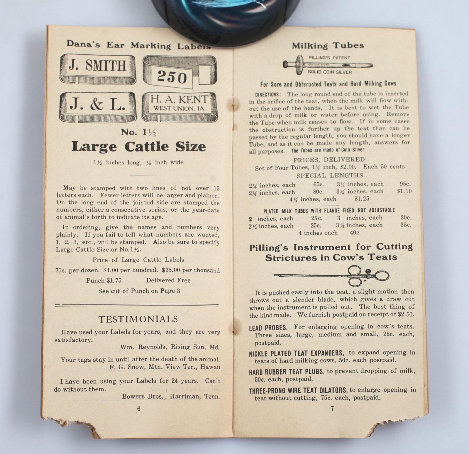 Vintage C.H. Dana Breeders Memorandum Catalog Stock Supplies Cattle Tags c. 1900