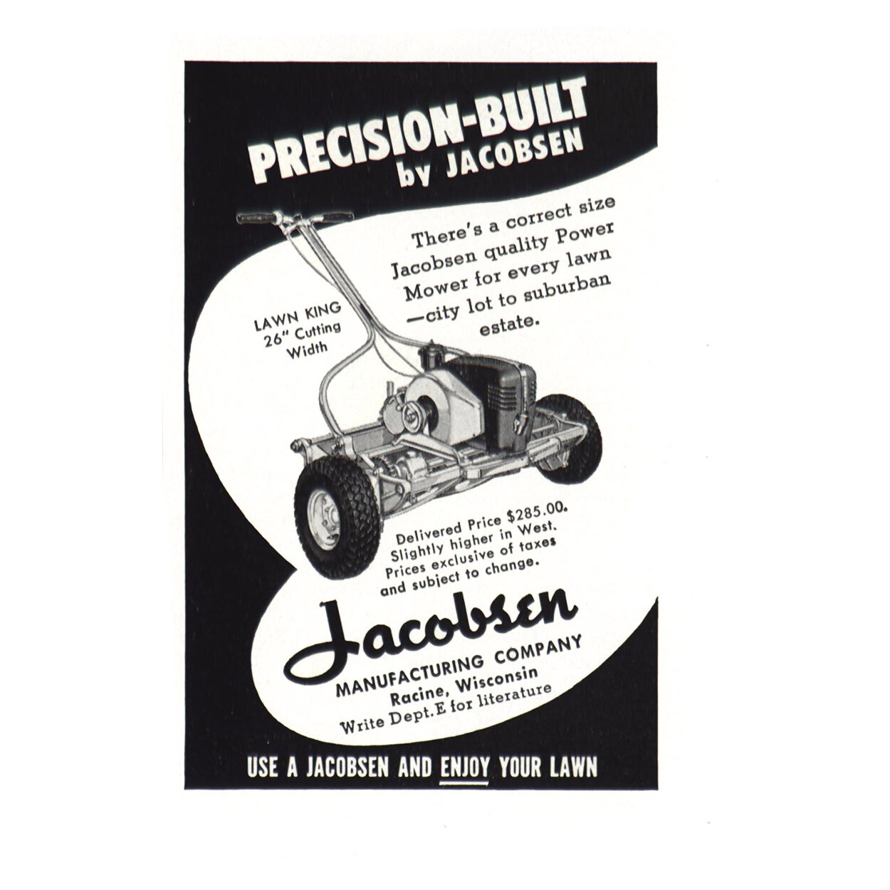 1948 Jacobsen Mower: Precision Built Vintage Print Ad