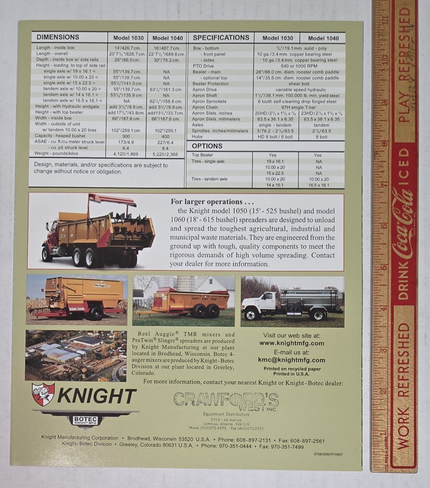 Knight Spreaders Models 1030 And 1040 Vintage Box Spreaders Agriculture Brochure