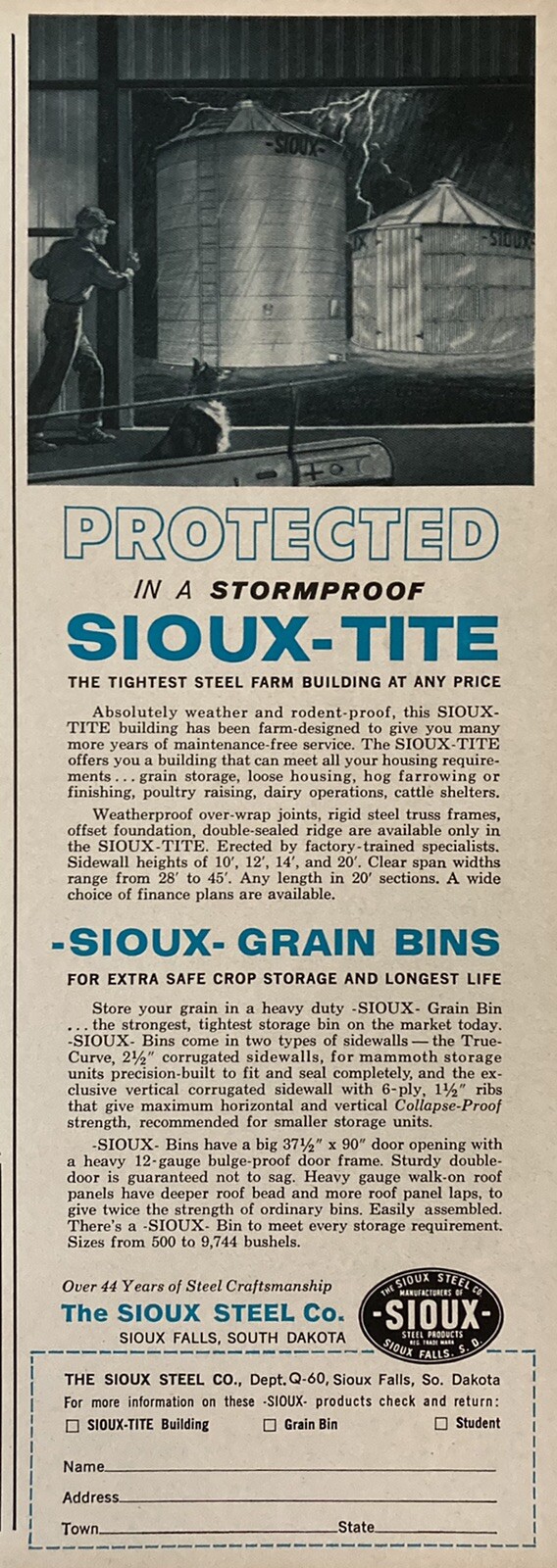 1962 AD.(XH20)~SIOUX STEEL CO. SOUTH DAKOTA. SIOUX-TITE BUILDINGS AND BINS