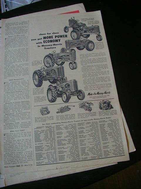 Vintage lot 9 tractor massey harris tractor magazine print ads 1938-1956