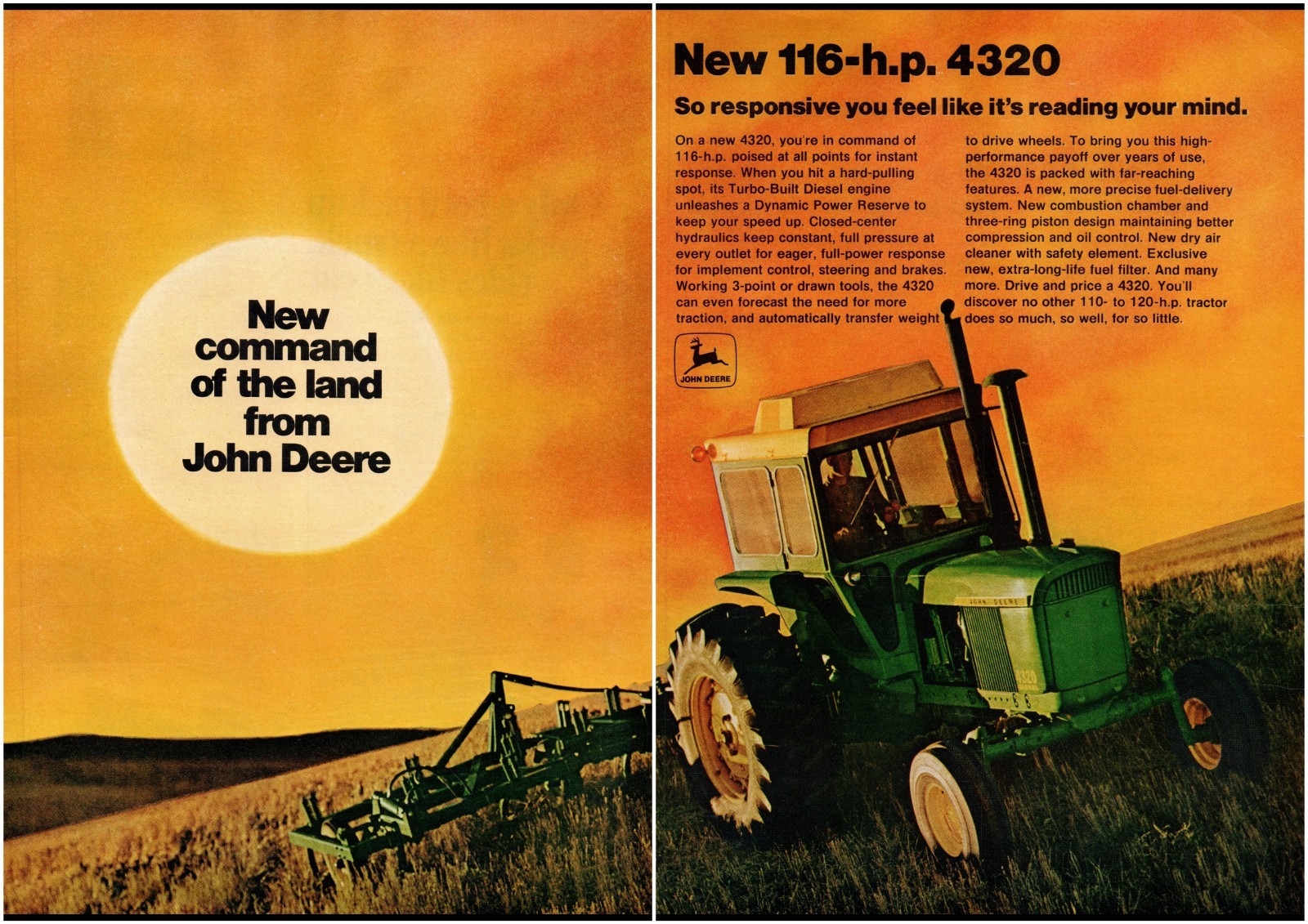 1971 John Deere 116-hp 4320 Diesel Farm Tractor 70&rsquo;s Vintage 2-Page Print Ad #2