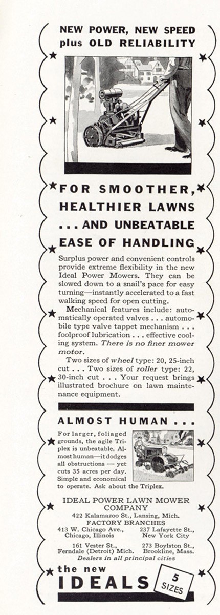 1931 Ideals Lawn Mower: Smoother Healthier Lawns Vintage Print Ad