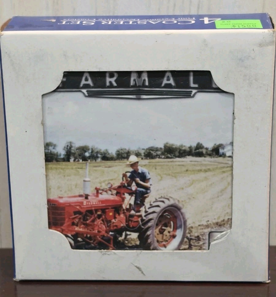 Farmall Tractor Ceramic Coaster Set Of 4 Tiles Vintage New NIP Antique Farming