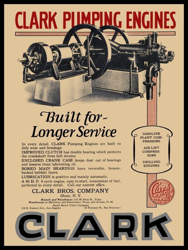 1928 Clark Bros Co. of Olean New York Pumping Engines New Metal Sign: 12×16&Prime;
