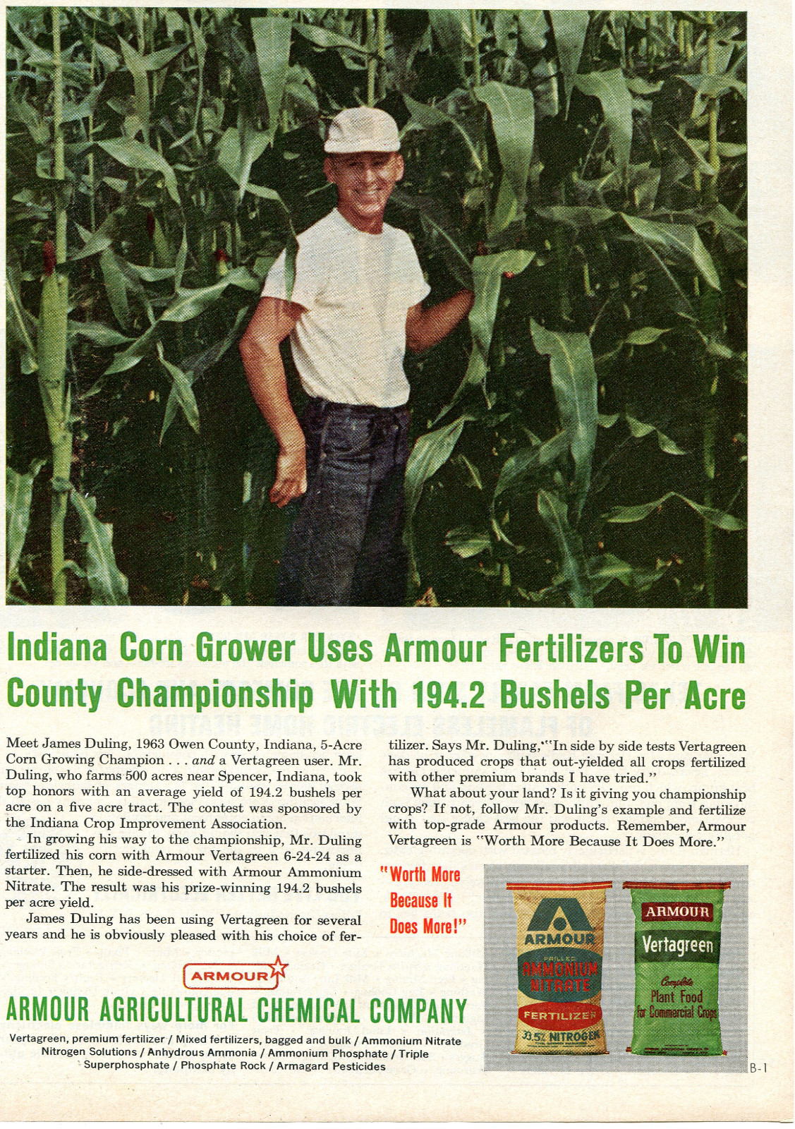 1964 Print Ad of Armour Plant Food & Fertilizer Duling Farm Spencer IN
