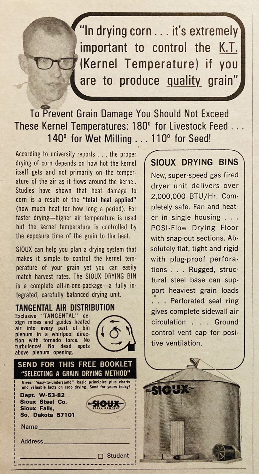 1969 AD.(XH78)~SIOUX STEEL CO. SIOUX FALLS, SO. DAKOTA. SIOUX DRYING BINS