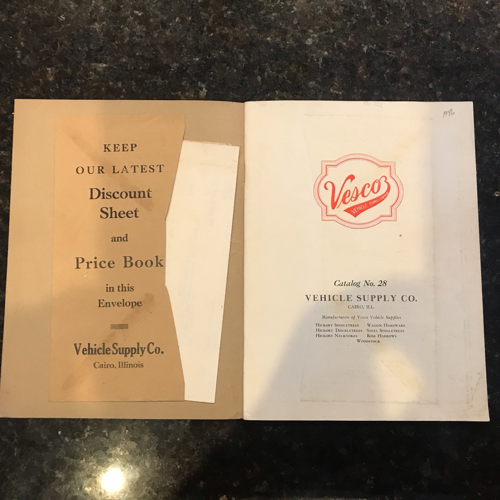 1946 Catalog Vesco Vehicle Supply Co Cairo IL With price sheet