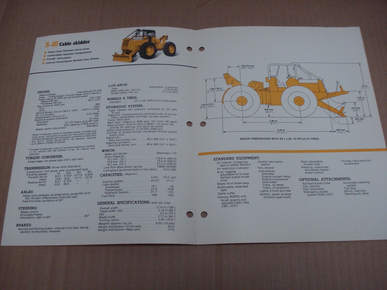 International S-10 Cable Skidder Specifications Brochure 1979