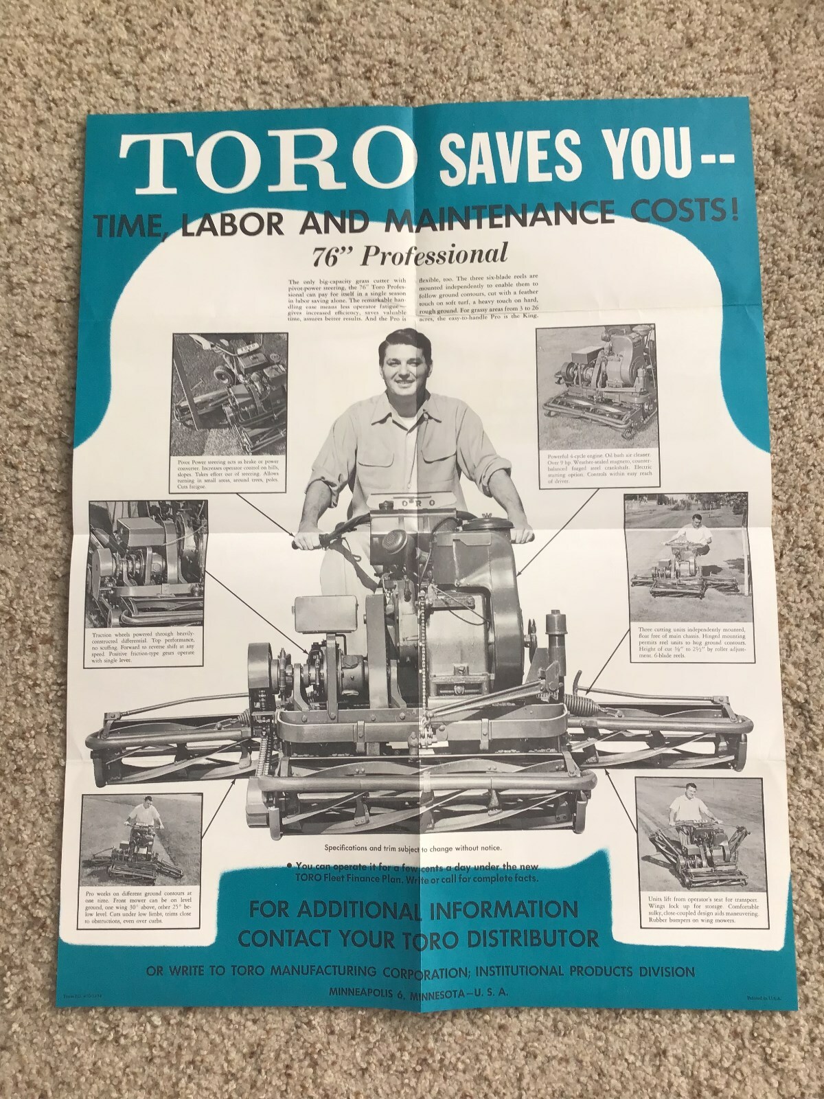 1960s Toro riding and power mowers, original sales mailer.