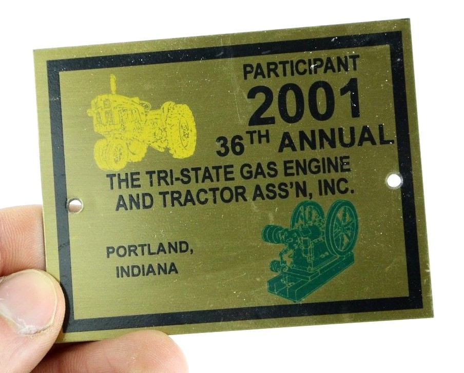 2001 TRI STATE GAS & ENGINE TRACTOR SHOW BRASS PLATE PLAQUE SIGN HIT MISS MOTOR