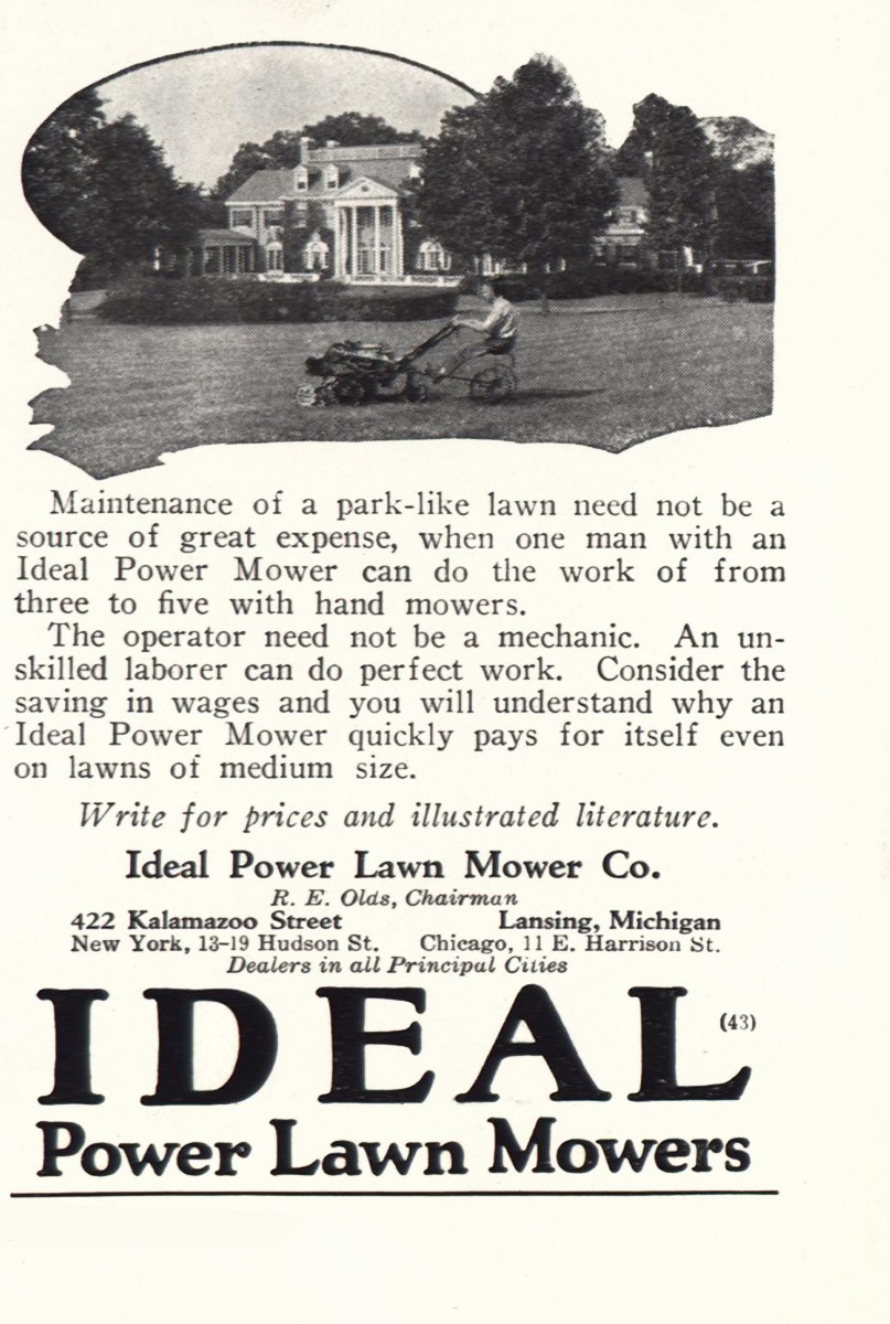 1923 Ideal Power Lawn Mowers: Vintage Print Ad
