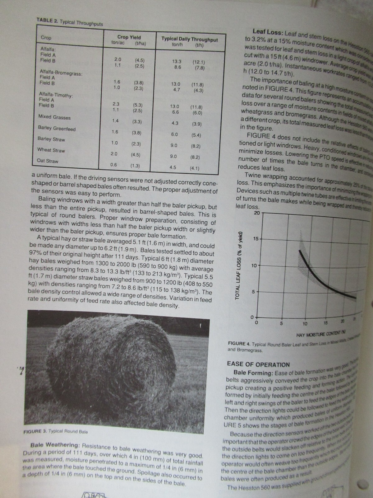 1990 Hesston 560 Round Baler Evaluation Report Data Brochure