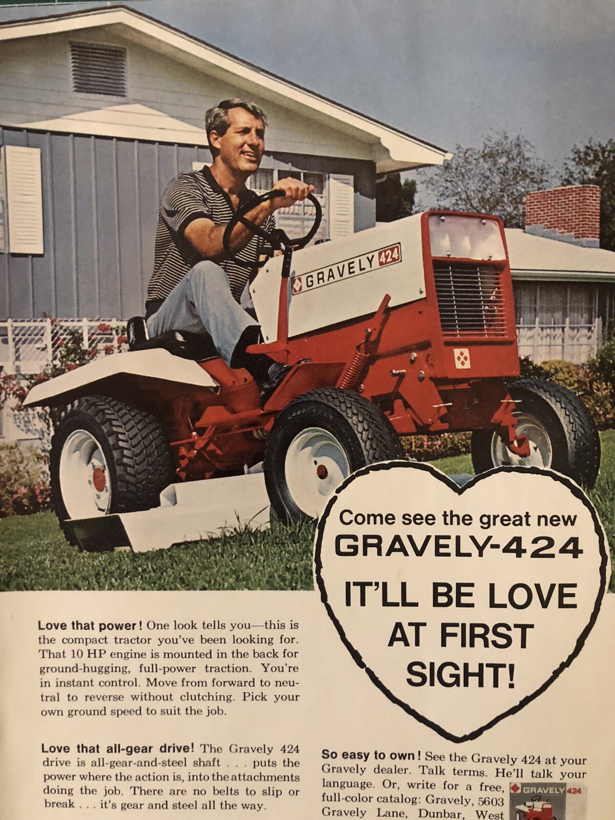 1968 Original Vintage Print Ad Gravely Garden Tractor 424 Beautiful Color