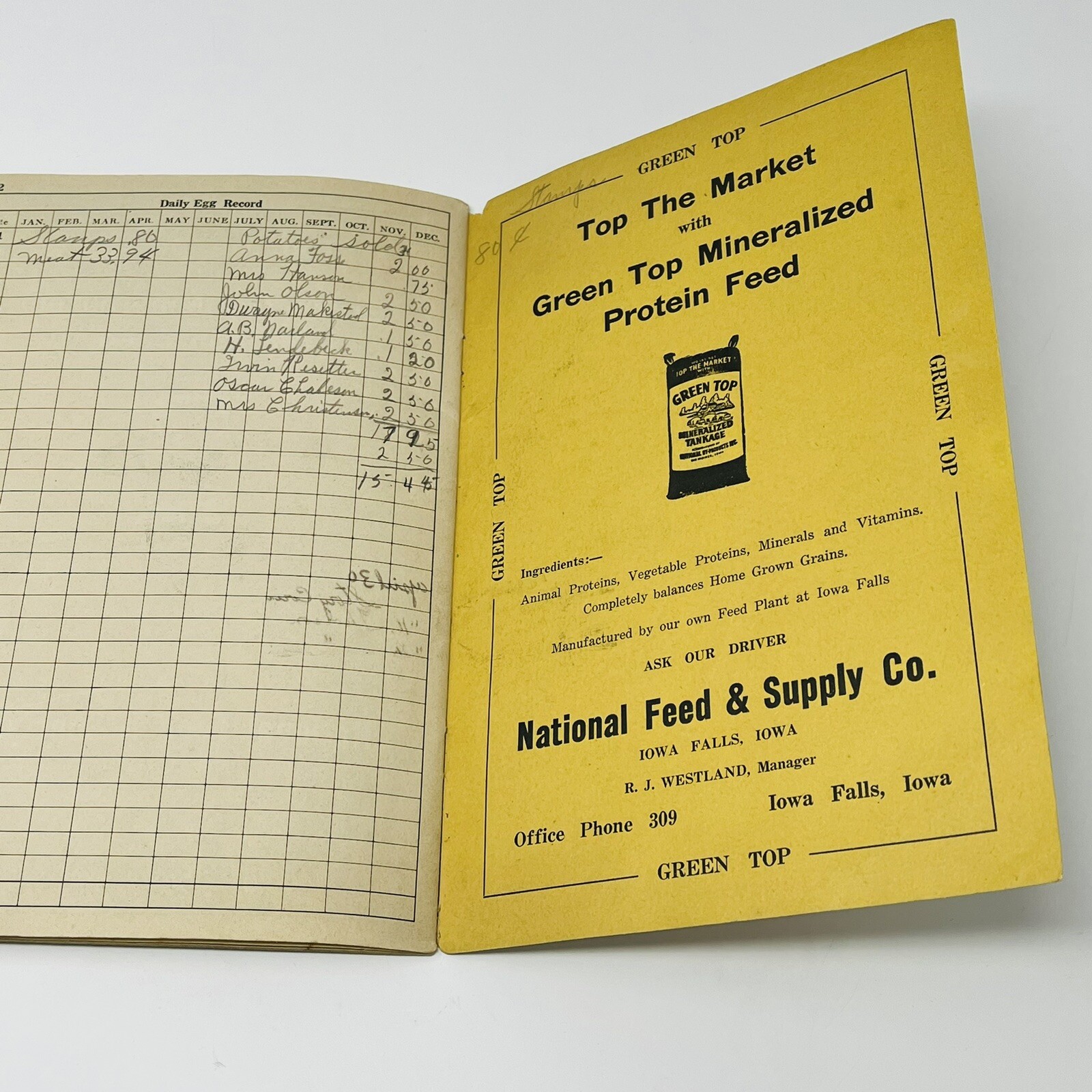 1944 1945 Practical Farm Record Book Jewell Rendering Iowa Falls IA Filled Out