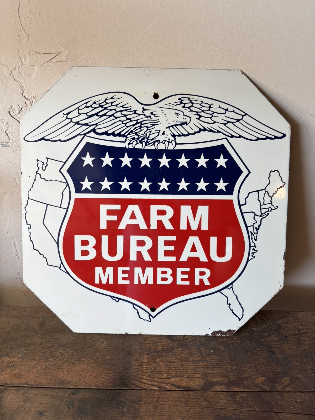 Vintage Metal 15 In. Farm Bureau / Stop Sign