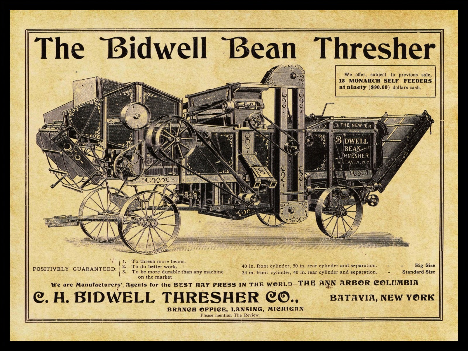 1907 Bidwell Bean Thresher NEW Metal Sign: Batavia, New York