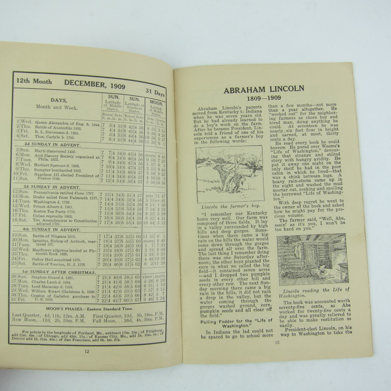 Abraham Lincoln Farm Almanac Wilmer Atkinson Co Farm Journal Antique 1909 RARE