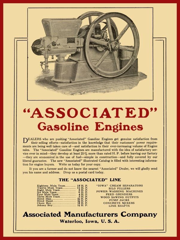 1915 Associated Gas Engine, Chore Boy Line NEW Metal Sign: Waterloo, Iowa, 9×12&Prime;
