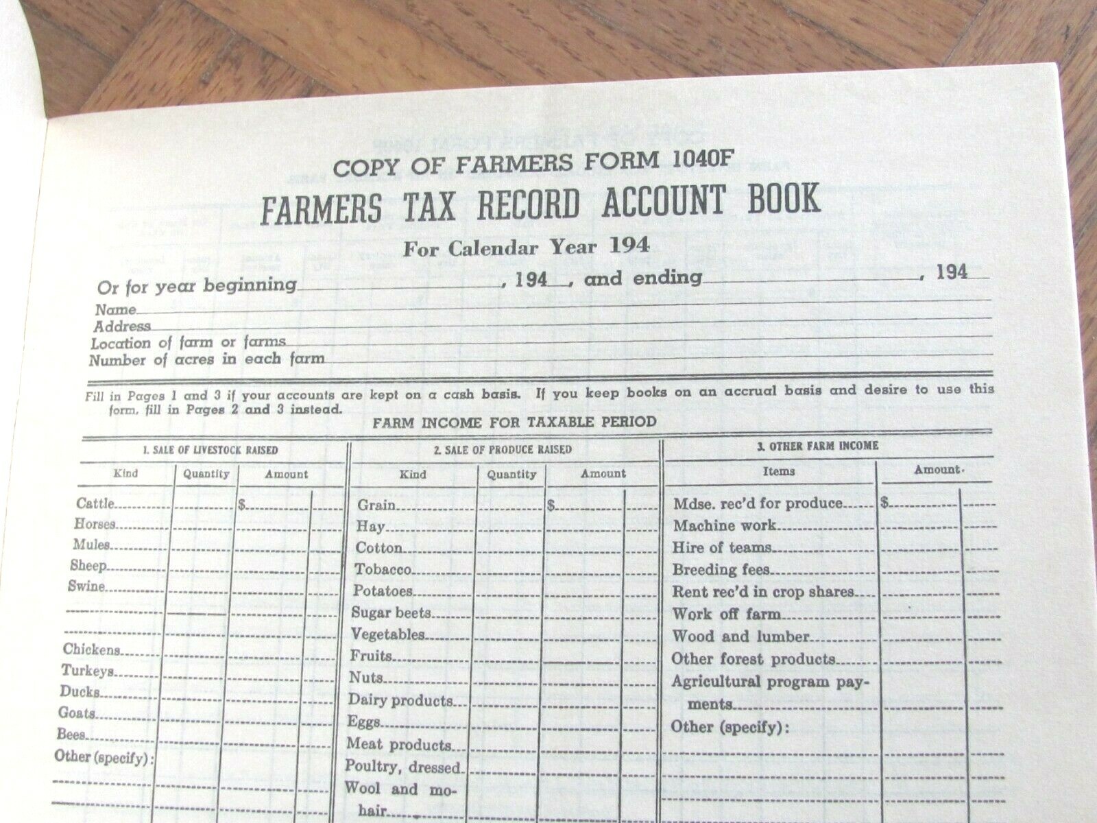 1940&rsquo;S UNUSED FARM TAX RECORD BOOK – WYOMING ILLINOIS FIRST NATIONAL BANK