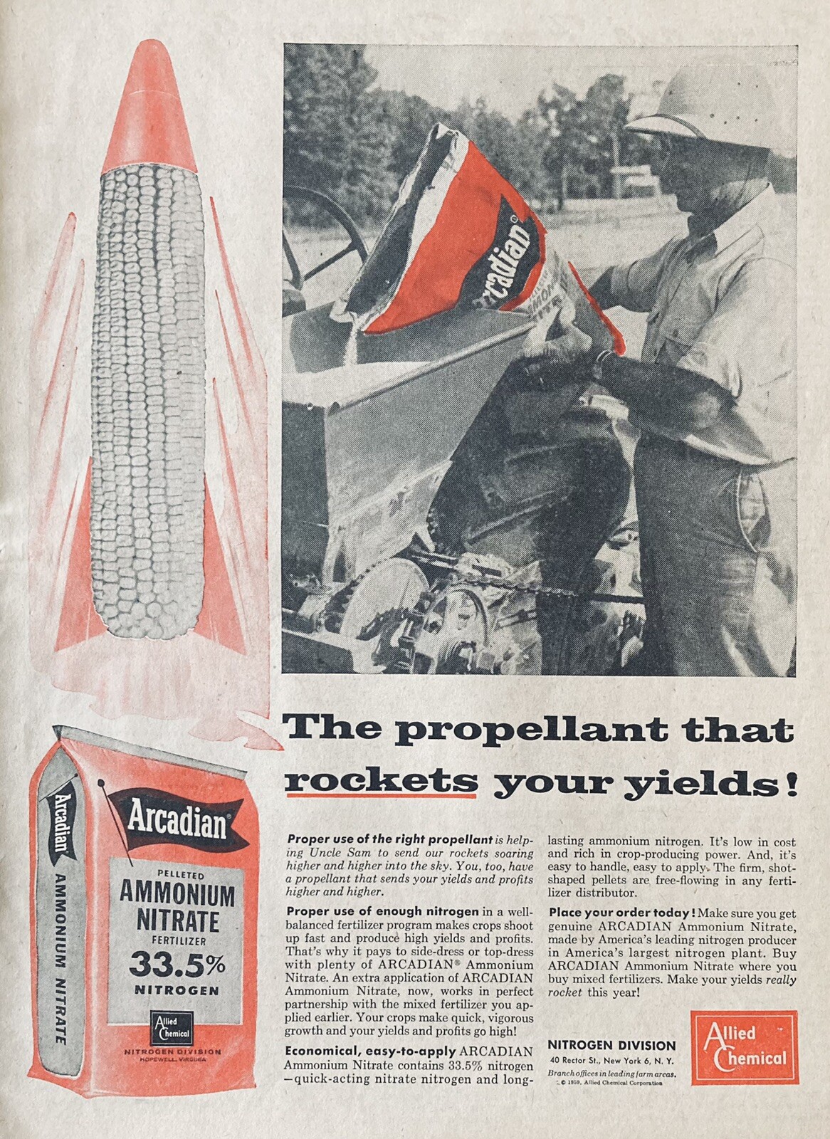 1959 AD(XH63)~ALLIED CHEMICAL NITROGEN DIV., NYC. ARCADIAN NITRATE FERTILIZER