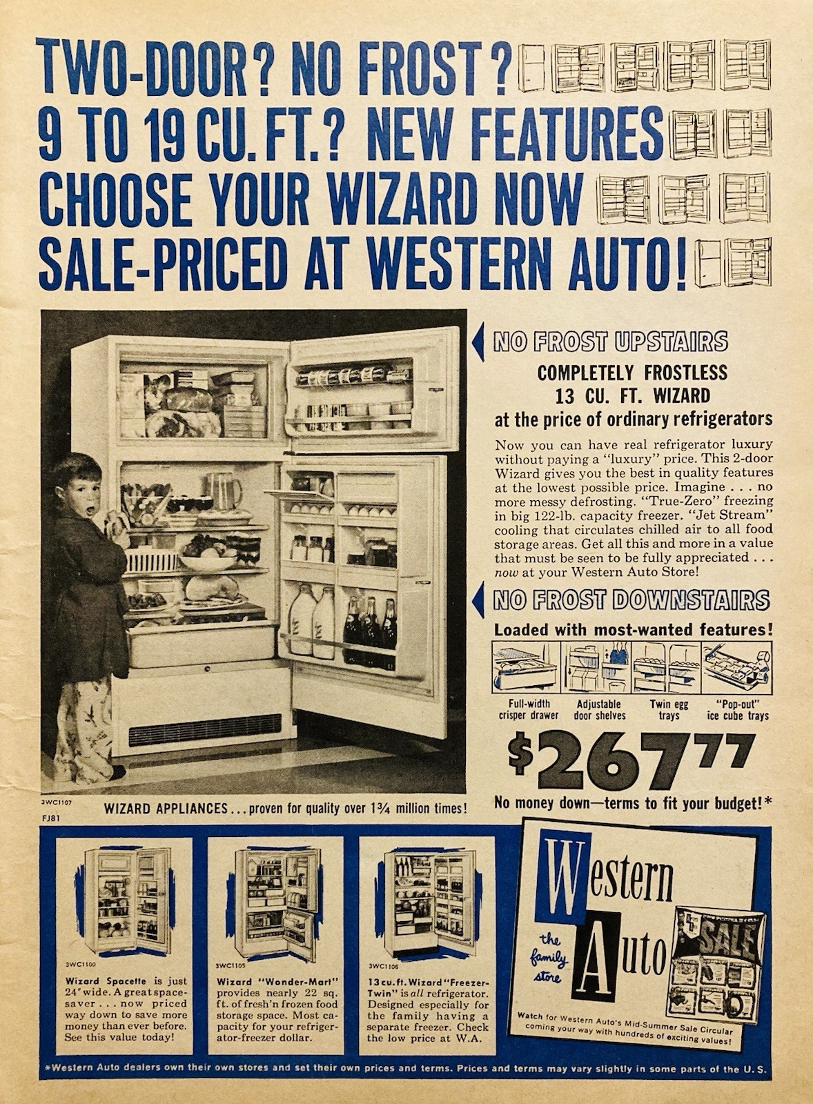 1961 AD.(XH84)~WESTERN AUTO STORES, “WIZARD” BRAND APPLIANCES
