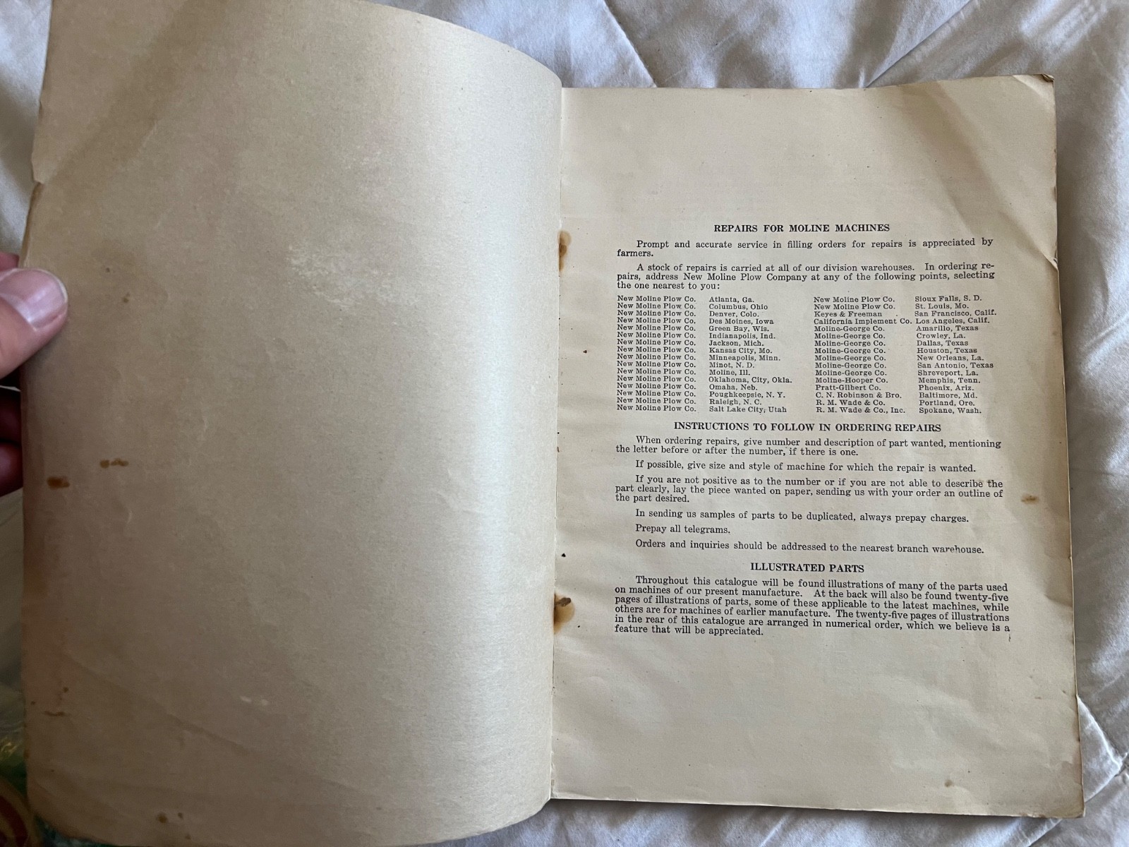 1924 Moline Repair Parts Catalog New Moline Plow Company Moline, Illinois