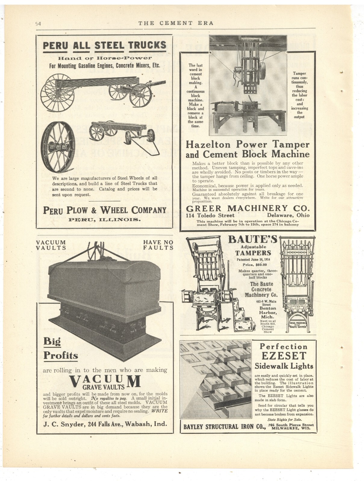 1917 Ads F&B of PG Farmer&rsquo;s Cement Tile Machine – St. Johns Michigan, Peru Plow