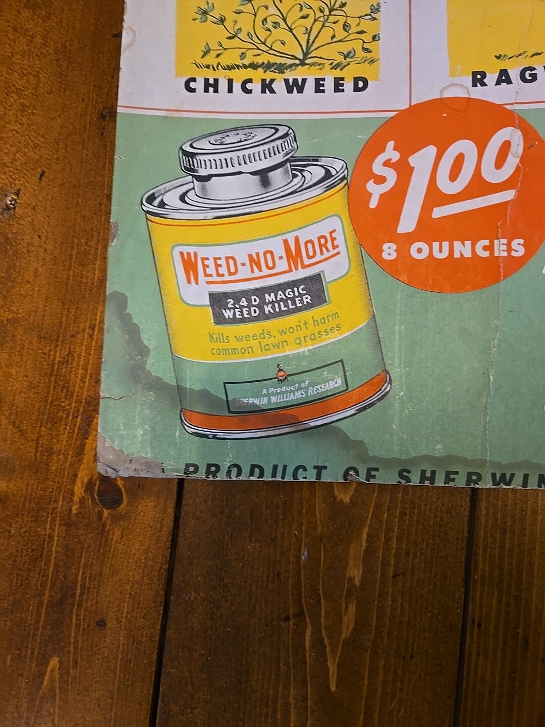 Vintage Poster Display Ad Sherwin Williams Weed-No-More Weed Killer 16 x 20