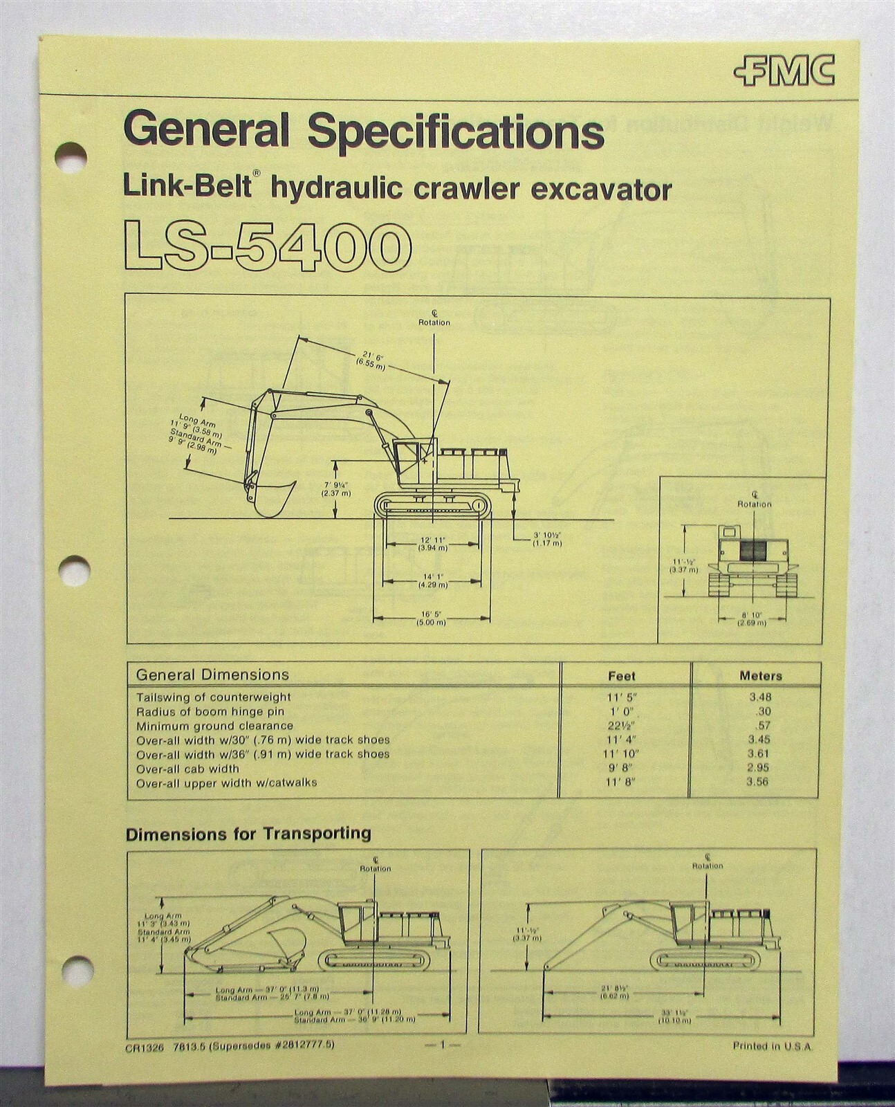1970s Link Belt Speeder LS5400 Hydraulic Crawler Excavator Construction Brochure