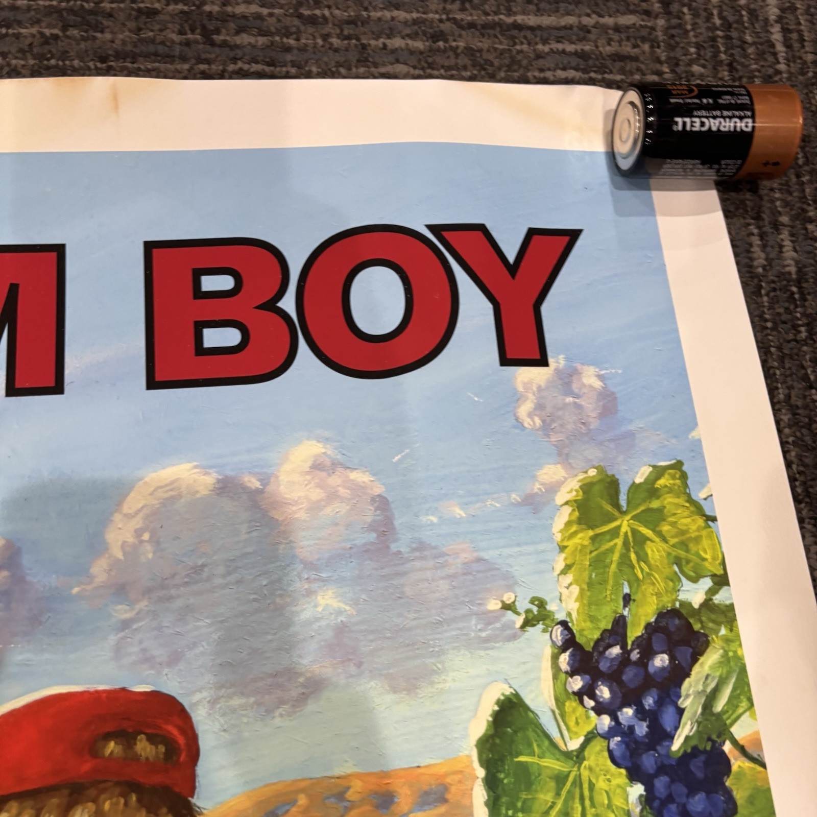 Vivid Farm Boy Vineyard Advertising Poster Coveralls Tractors Dog Screen Print?