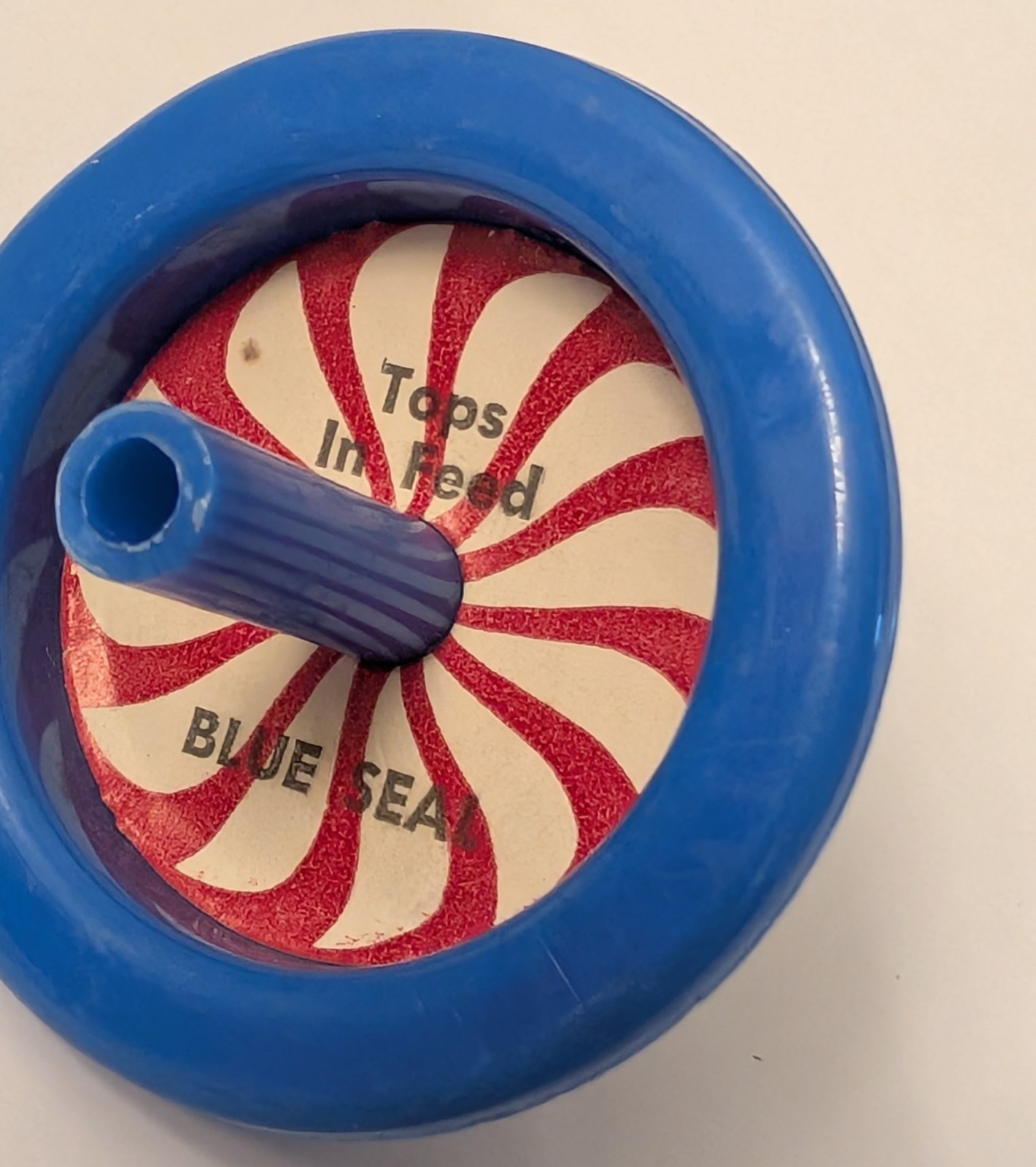 Vintage Blue Seal Feed Spinning Top – Promo Ad Toy – Farm Animal Nutrition Feeds