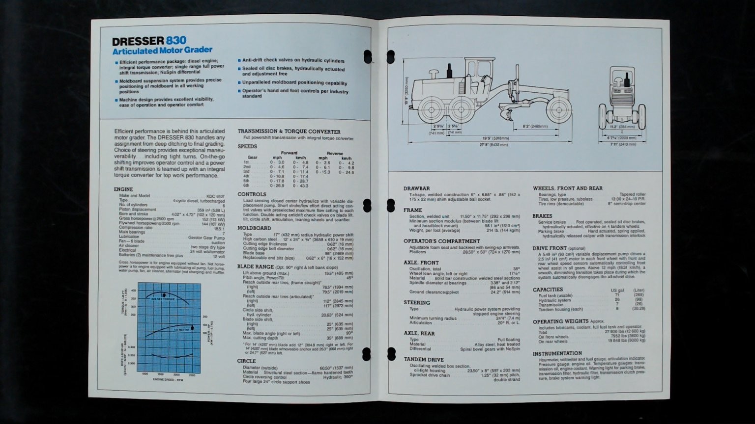 Dresser 830 Articulated Motor Grader Vintage Brochure 27.8in