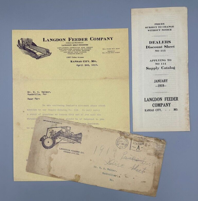 1919 LANGDON FEEDER Kansas City Missouri FARM Advertise Postal Cover Price List