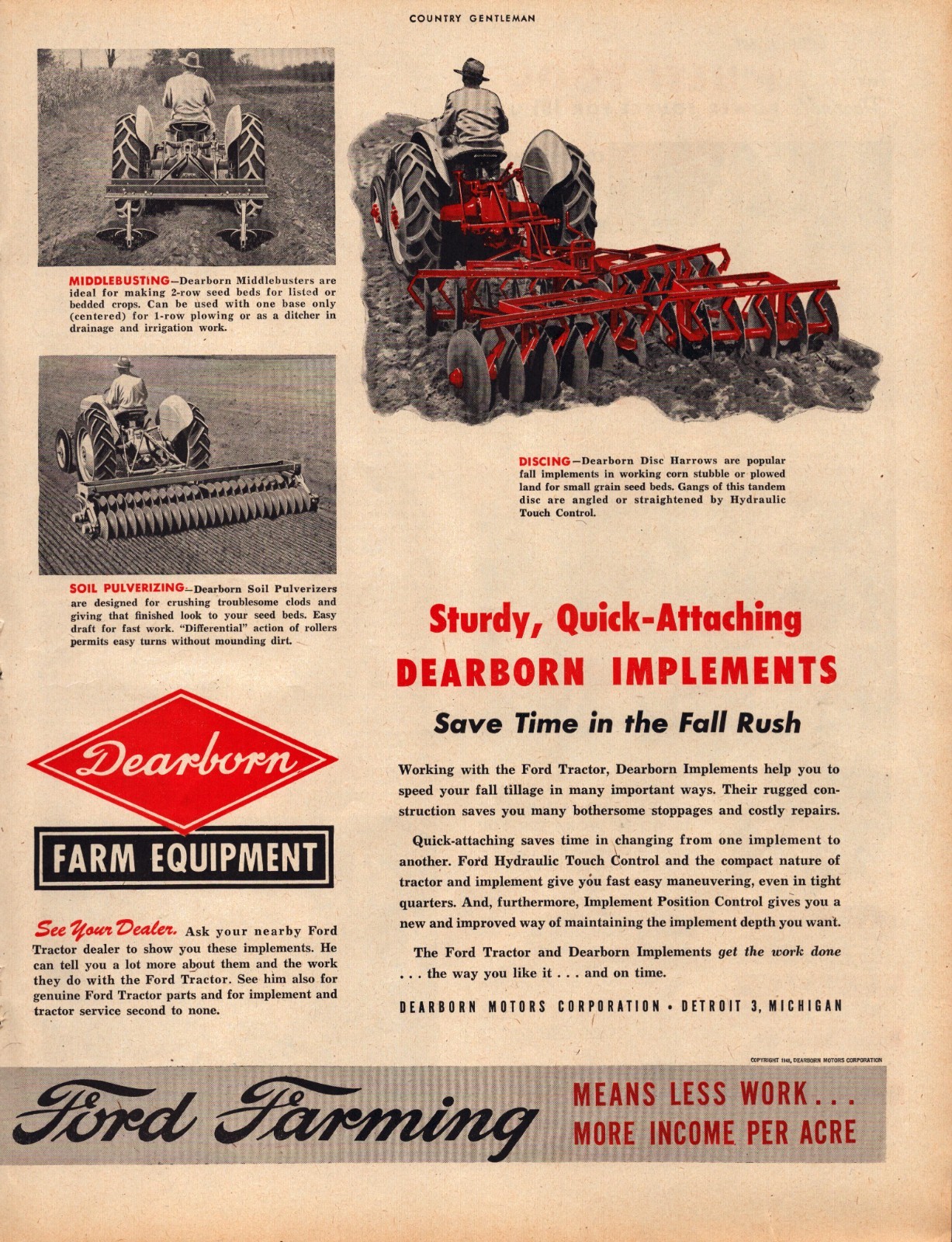 1948 Ford Tractor Farm Implements Dearborn Michigan 40&rsquo;s Vintage 2-Page Print Ad