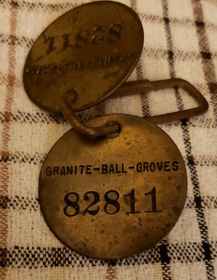Vintage Brass Grove Tags/round Plate- Granite Ball- Groves