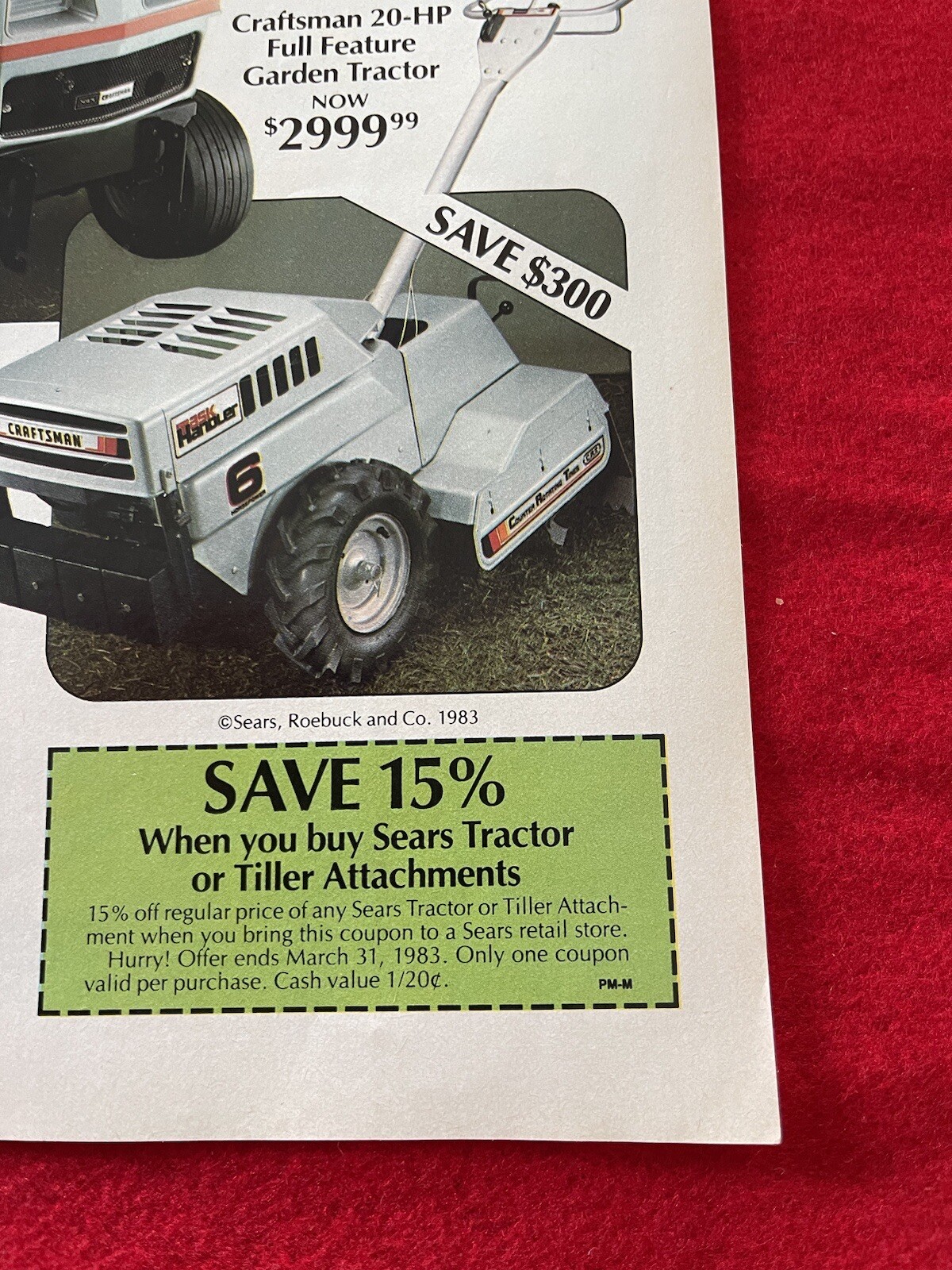 Vintage 1983 Sears Lawn Tractor Tiller Print Ad