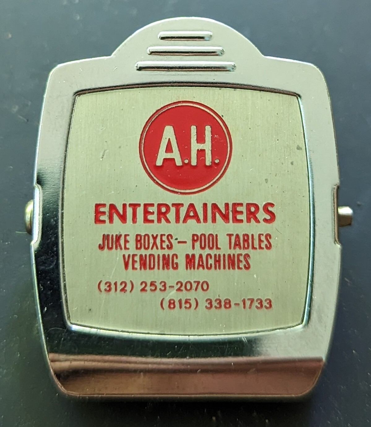 Vintage A.H. Entertainers Juke Box Vending, Advertising Refrigerator Metal Clip