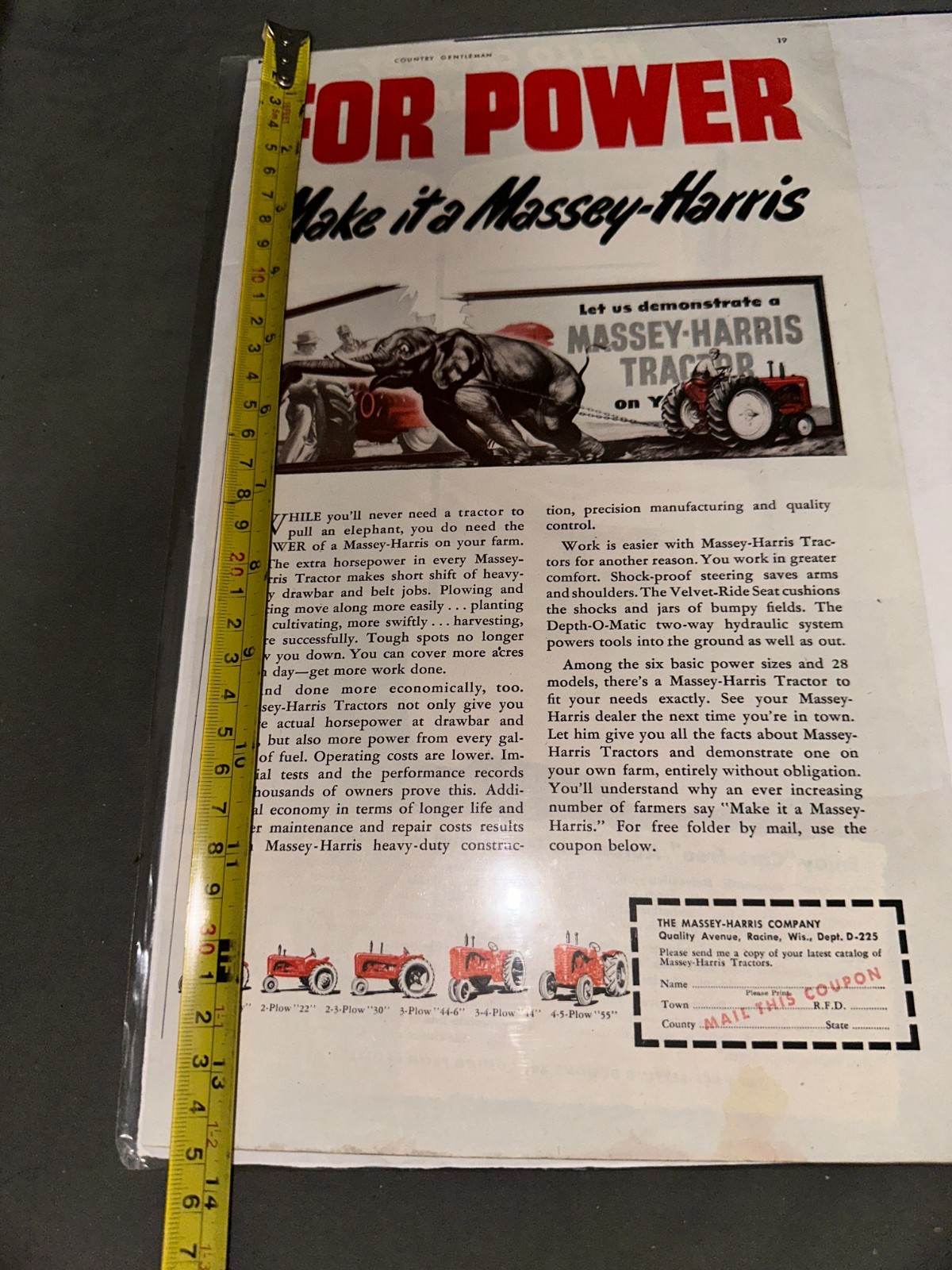 Vintage « For Power – Make It a Massey Harris » Tractor Ad