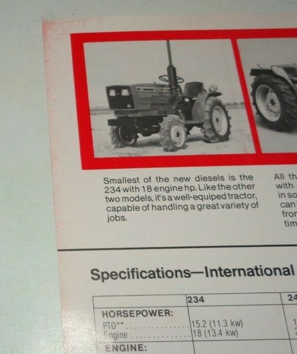 IH International 234 244 254 Tractor Spec Sheet Sales Brochure AD-34219-K IHC