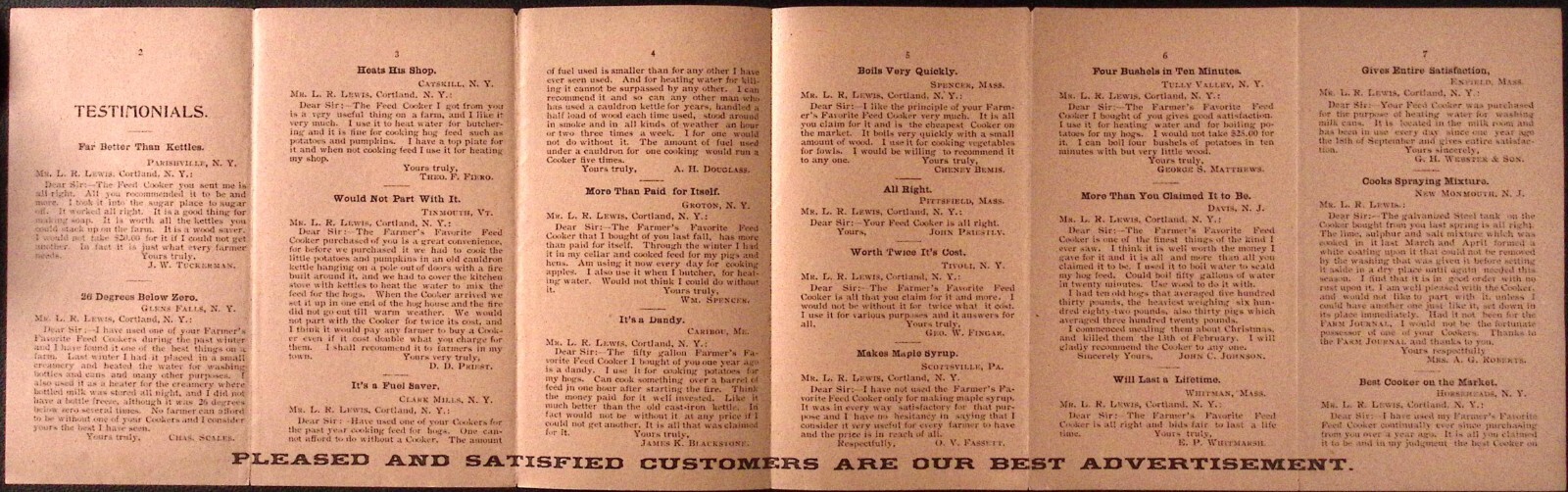 Farmers Favorite Feed Cooker Testimonial Brochure c1920s Cortland NY 3.25 x 6&Prime;