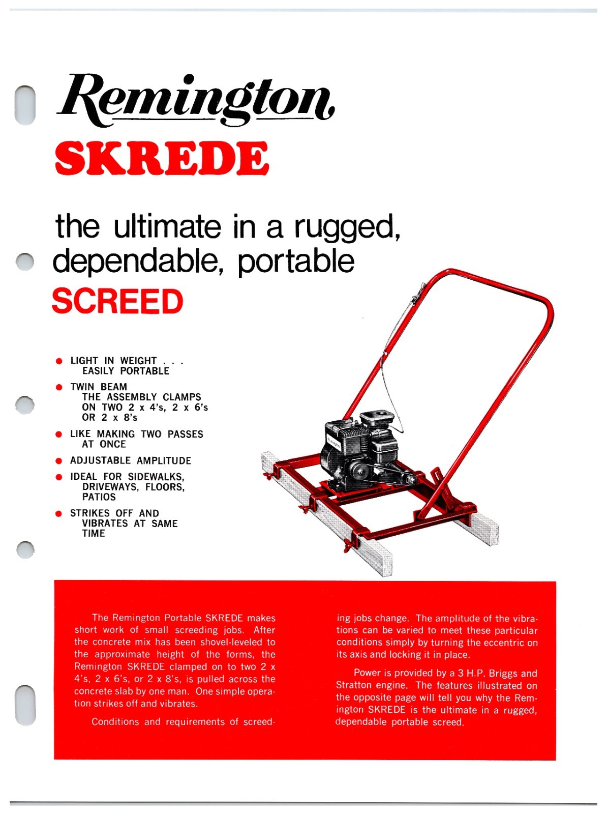 Original 1970s Remington Skrede Sales Info Sheet (All Models)
