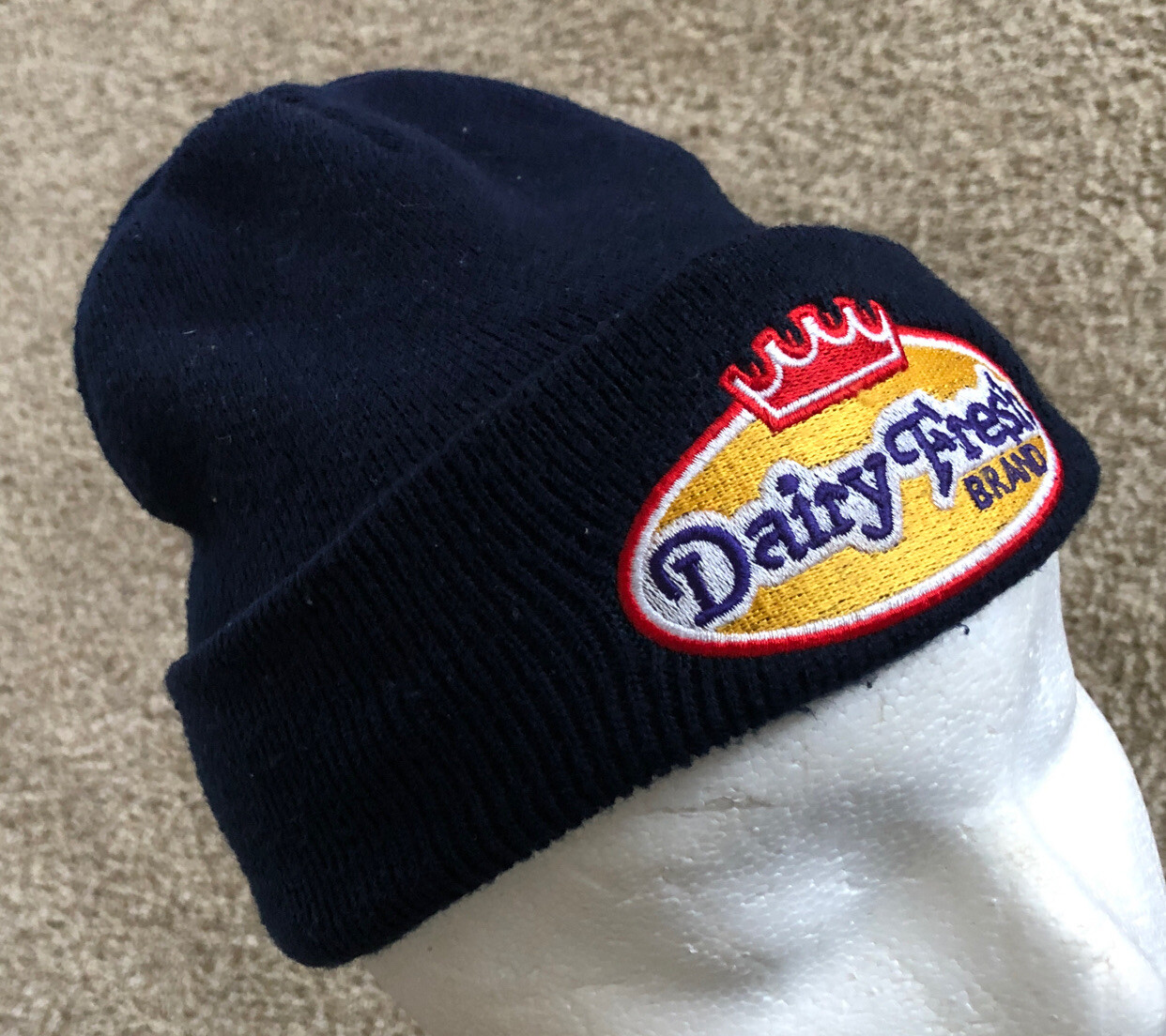 Dairy Fresh brand knit cap hat with Embroidered Patch OSFA Vintage Collectible