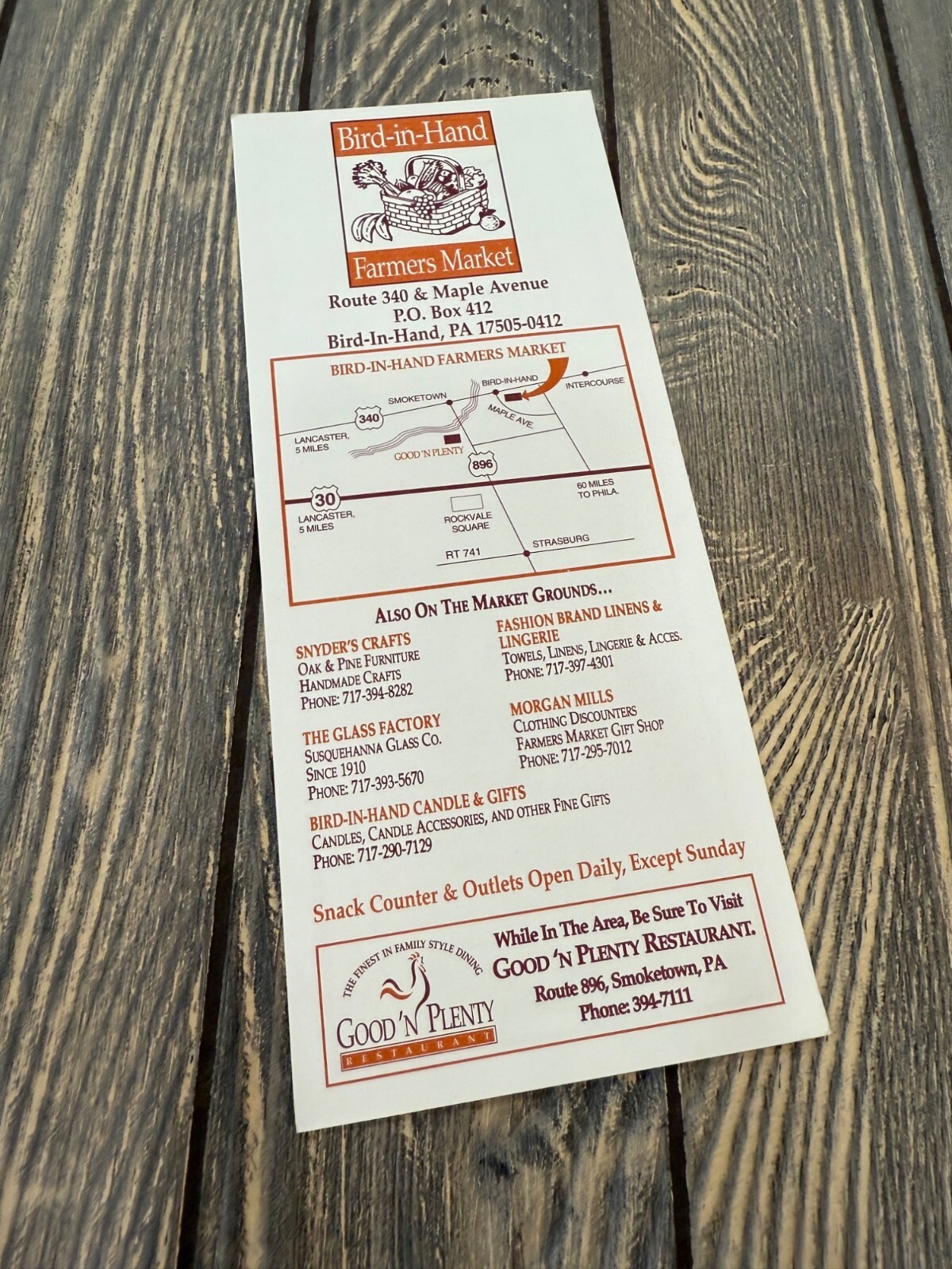 Bird-In-Hand Farmers Market Brochure With Market Days & Vendor Information