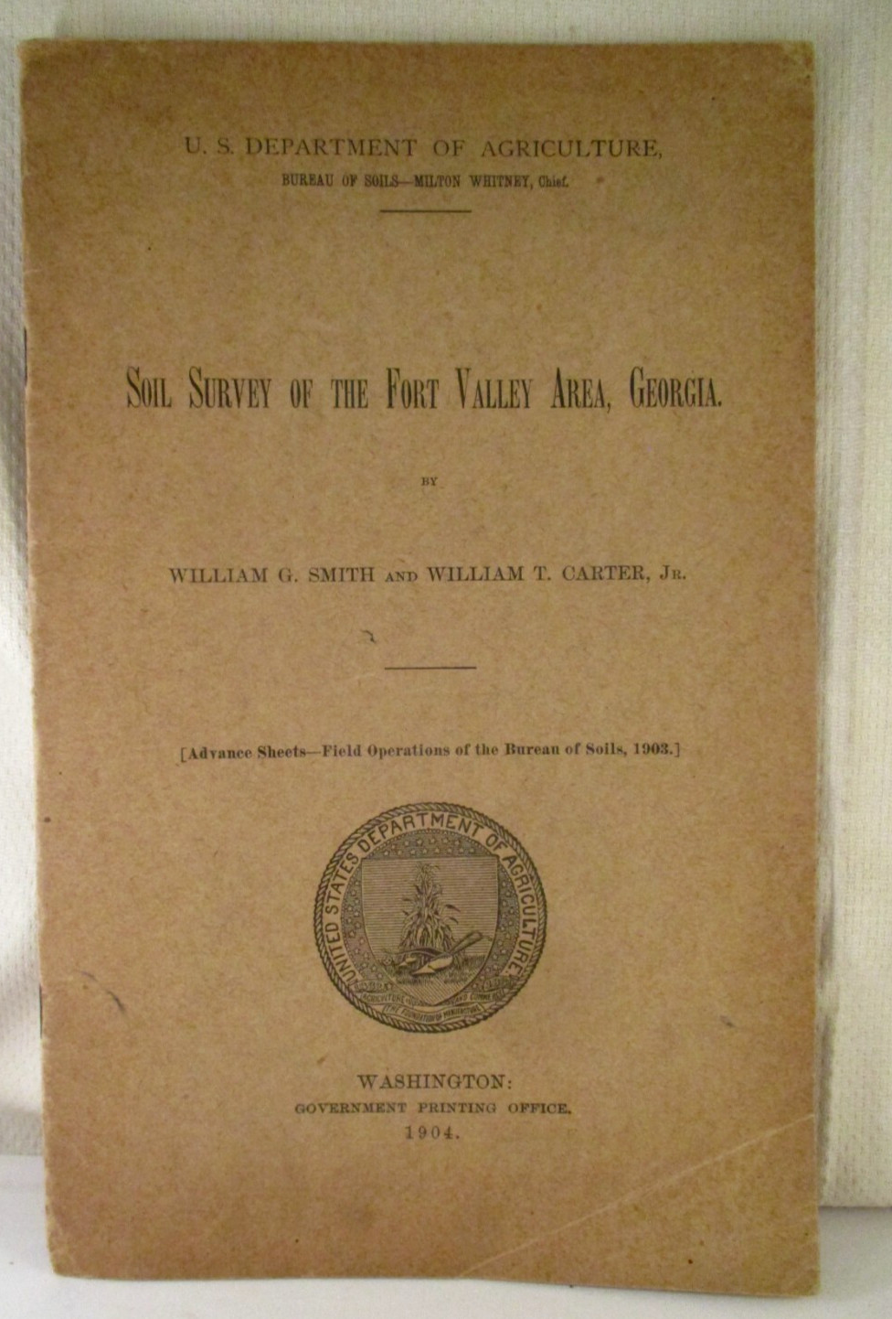 Early 1900s US DEPT AGRICULTURE SOIL SURVEY FORT VALLEY AREA GEORGIA BOOKLET/MAP