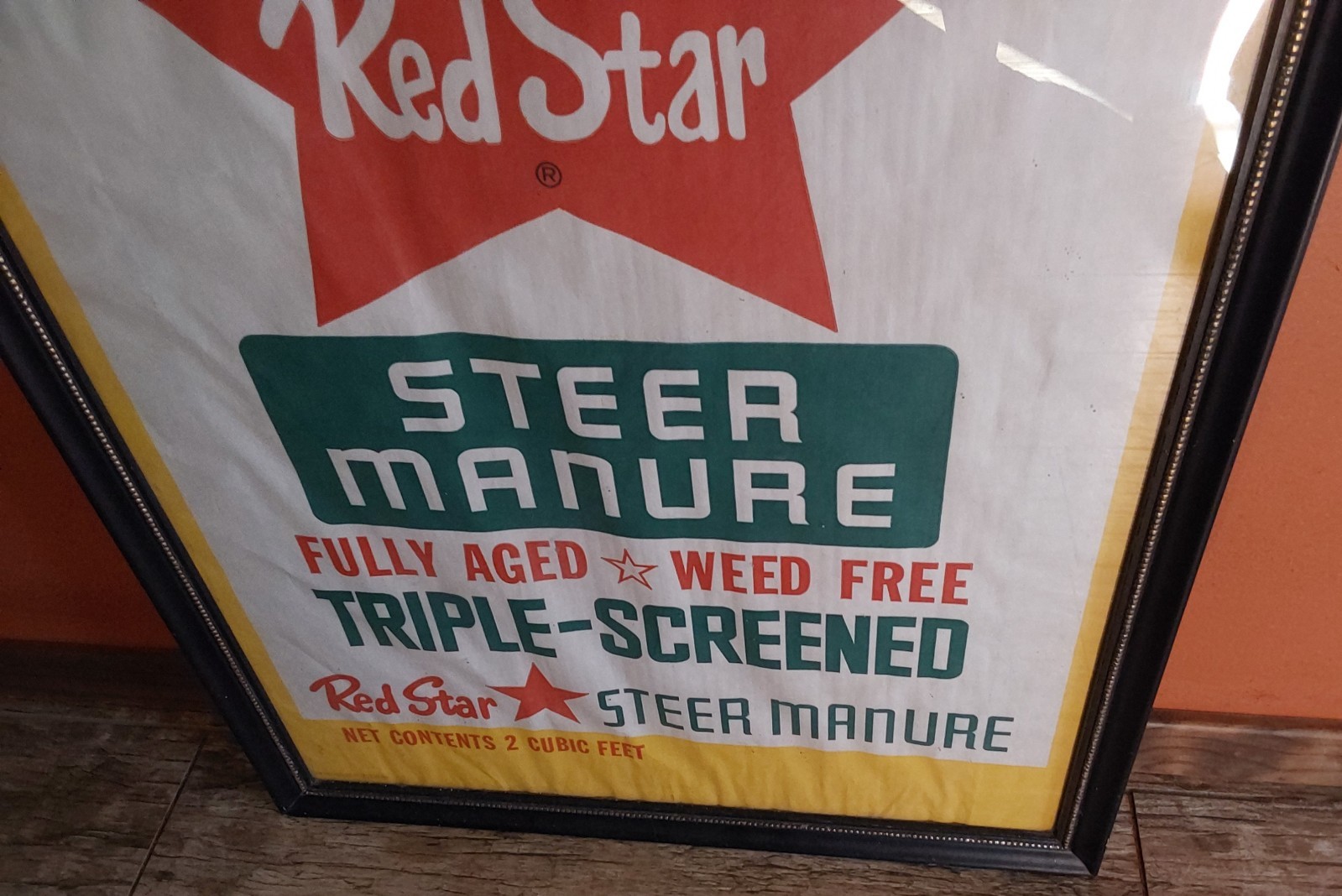 RED STAR STEER MANURE OLD FRAMED MANURE BAG/SACK 36 x 20