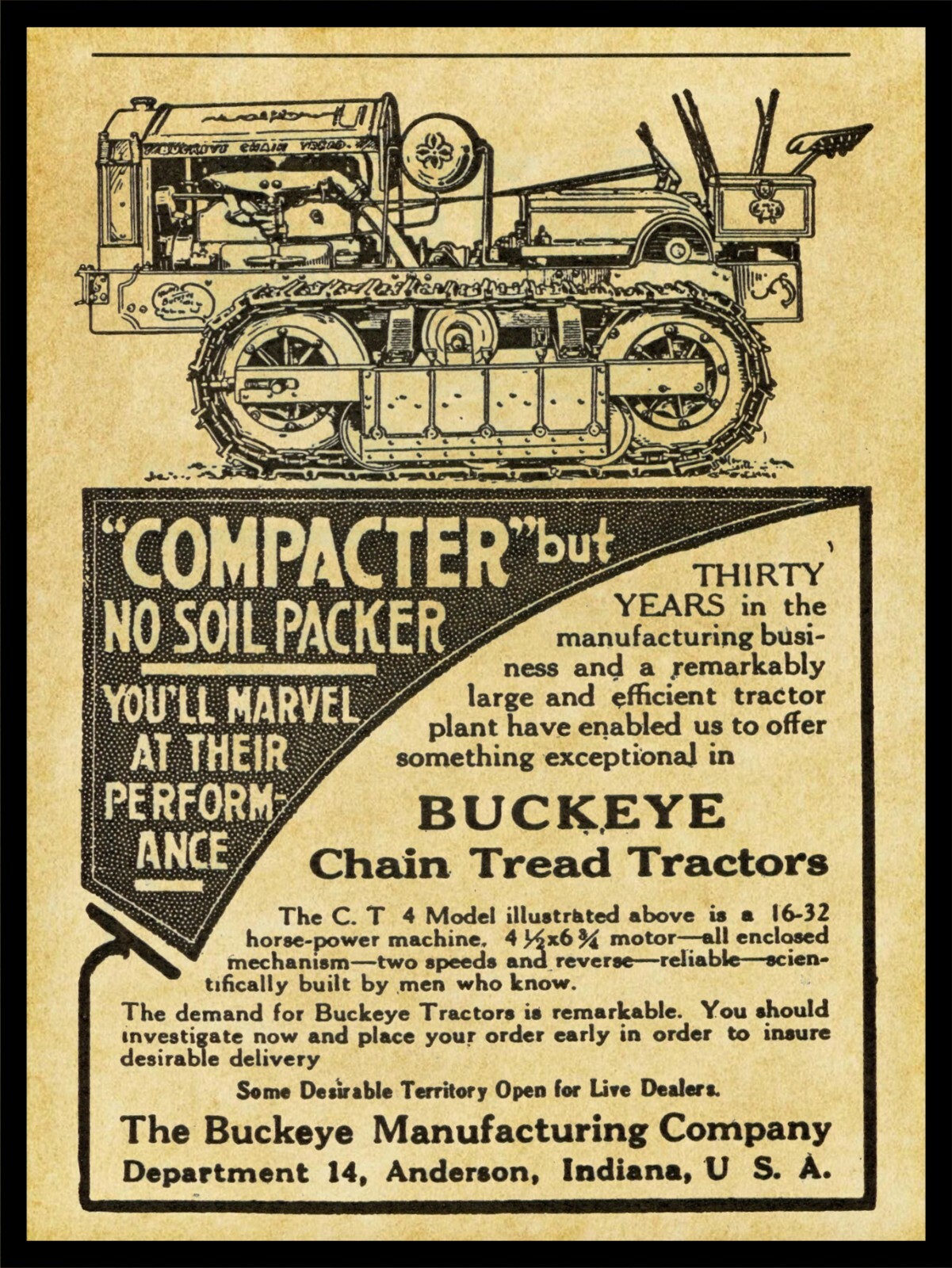 1917 Buckeye Tractors of Anderson Indiana NEW Metal Sign: 12×16 Large Size